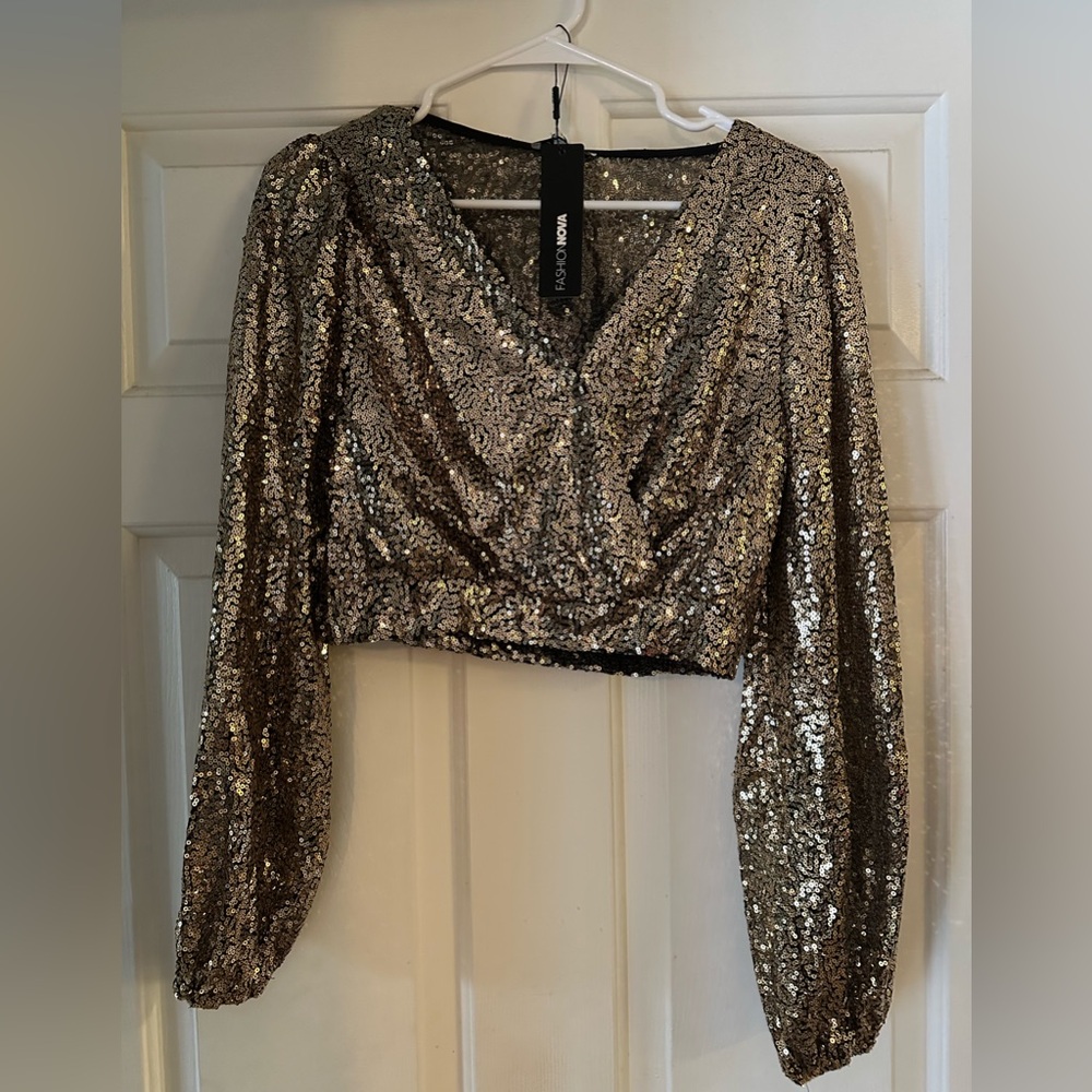 Sequin long sleeve top
